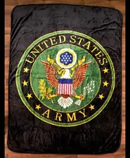 60" x 80" Twin Size Plush Blanket with Military Seal Emblem - US Army