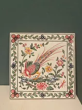 Portuguese Azulejo Tile / Trivet ~6" Made in Portugal Bird with Flowers