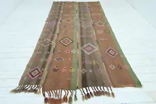 Vintage Turkish Rug For Sale Embroidered Kilim Ethnic Rug 59,4"x117,3" Carpet