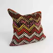 Vintage Turkish Kilim Pillow Colorful Accent Sofa Pillow