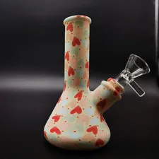 5" Silicone Hookah Smoking Water Pipe Bong Heart Printed W/ Glass Bowl