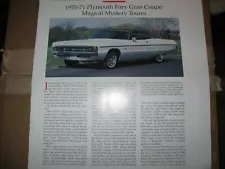 1970- 1971 PLYMOUTH FURY GRAN COUPE 3 PG COLOR ARTICLE