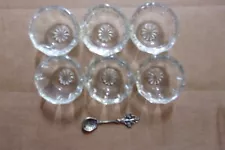 Lot of 6 VTG Individual Glass Salt/Spices Cellars *Hexagon Starburst w/ Spoon