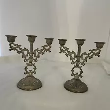 Set of 2 Vintage Small Silver Candelabra Victorian Gothic Dark Academia Decor