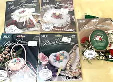 5 pc LOT Bucilla Silk Ribbon Embroidery Kits, Craft Embroidery Pattern