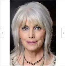 100% Real hair! New Fashion Glamour Women's Silver Gray Wavy Human Hair Wig 20In