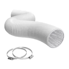 8" Air Duct - 8 FT Long, White Flexible Ducting with 2 Clamps, 4 Layer HVAC V...