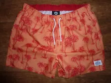 Men's Hot Tuna Swim Shorts Orange Palm Trees Mesh Lined Draw Cord Large 34 - 36