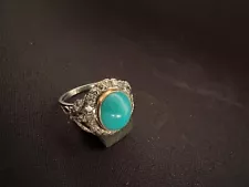 Platinum & 14K Rose Gold Diamond & Turquoise Ring - Estate Sale As-is