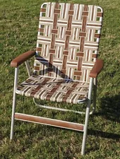 Vintage Aluminum Folding Lawn Chair with Webbing Brown White and Tan