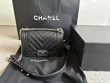 Unworn Chanel Small Boy Handbag with Ruthenium-Finish Metal Black With Receipt