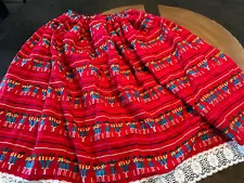 MEXICAN ART TO WEAR WOVEN SKIRT LACE TRIM ELASTIC WAIST SZ M