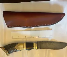 HOFFMANN, CUSTOM DAMASCUS & STAG FIXED BLADE KNIFE