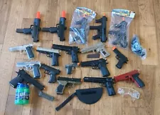 Huge Lot Of 18 Working Airsoft Pistols Spring Powered Guns With Accessories, bbs