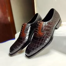 Alligator Handmade Brown Leather Shoes Men Dress Texture Men's Shoes, Crocodile