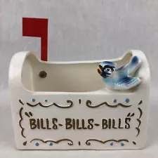 Enesco Bluebird Planter US Mail Box Dish Trinket Jar E3202 Pop Up Flag Japan Vtg