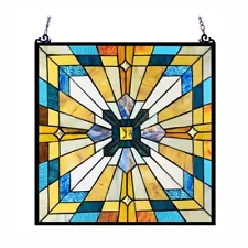 Stained Glass Window Panel Tiffany Style Arts & Crafts Mission 20x20 Suncatcher