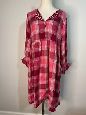 Matilda Jane Pink Red Plaid Mini Dress with Pockets Womens Size L Large New