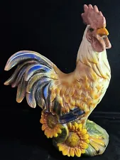 Large Ceramic Rooster Statue Hand Painted - GORGEOUS 19.5 Inches Tall