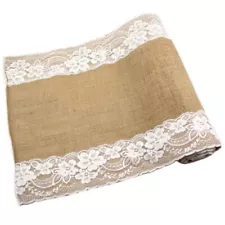 Coarse linen white lace jute tablecloth roll used for rural wedding decoration