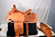 NEW HW Leather Co Brown Team Roping Saddle 14" 1/2 Tooled