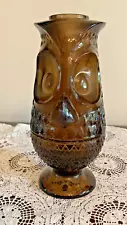 Vintage Viking Glass MCM Root Beer Brown Owl 7.5" Fairy Lamp (See Description)