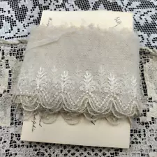 Vtg Antique French Tambour Cotton Lace Doll Dress Bonnet Trim Scallop 3.25"X4yd