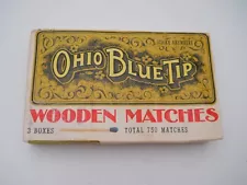 OHIO BLUE TIP WOOD MATCH STRIKE ANYWHERE NOS 1970 BOX 750 ADVERTISING READ