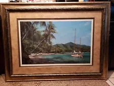 Horizon by Tripp Harrison Large Framed Fine Art Island Beach Boat Signed