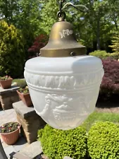 Antique Salvaged Milk Glass Grecian Urn Foyer Hanging Entrance Light