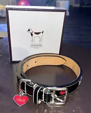 COACH RARE Dog Collar with heart & bone L Black #60064 Large W/Box