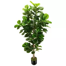 6ft Artificial Fiddle Leaf Fig Tree (72in) with Plastic Nursery Pot Faux Tree...