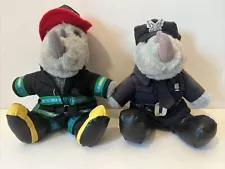 Rhinocort Aqua Mascot Rhino Stuff Plush 9” Fireman, Police Officer Set Of 2