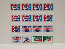 Vintage Pepsi , Mountain Dew soda vending machine stickers , absolete