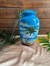 Beach Blue Cremation Urn, Urn for Human Ashes, Large Cremation Urn, Urn For Sale