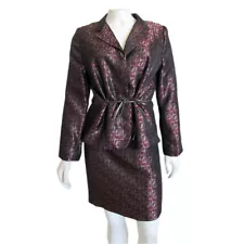 *SALE!* Kay Unger Burgundy Metallic Mod Brocade Belted Jacket & Skirt Suit sz M