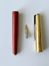 PARKER 61 Fountain Pen GF 1/10 14K Cap 14K Gold Nib Red Plastic Barrel FOR PARTS