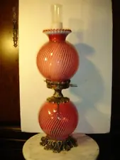 FENTON BRAND NEW IN OLD STOCK CRANBERRY SWIRL OPALESCENT GWTW LAMP , RARE