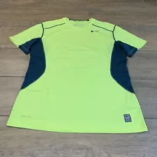 Nike Pro Combat Mens T-Shirt Size Large Fitted Fluorescent Green/Blue B7