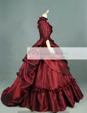 Victorian Gothic Bustle Taffeta 5PC Gown Dracula Mina Dress Vampire Costume 330