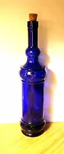 Decorative Cobalt Blue Pressed Glass Bottle with Cork Leaf Motif