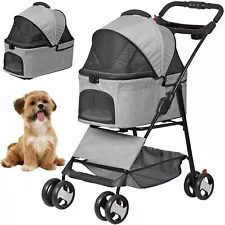 Pet Stroller 4 Wheels Dog Cat Stroller for Medium Dog Cats w/Detachable Carrier