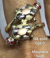 GOLd 14k turtle ring Twin Good luck lucky solid cz suerte gift 7 4 5 6 8 9 10