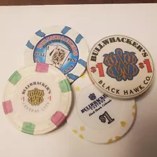 Lot of 4 Rare $1 Chips from Bullwhackers Casino Colorado Chip $1 FREE Ship