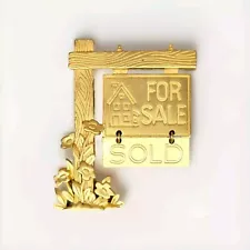 Vintage JJ Jonette House For Sale SOLD Sign Brooch Pin Real Estate Agent Gold