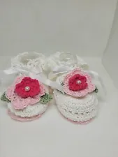 Flowered Baby Booties Crochet Handmade Newborn Gift Bootie Sock Shoes