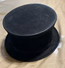 Vintage Faux Leather Black Collapsible Pop Up Black Top Hat