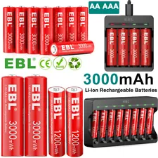 EBL AA AAA Rechargeable Lithium Li-ion Batteries 1.5V / Battery Charger Lot