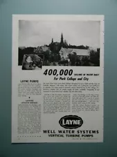 1945 LAYNE VERTICAL TURBINE PUMPS "...FOR PARK COLLEGE AND CITY" SALES ART AD