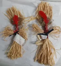 New Orleans 2 Straw Voodoo Dolls 16" & 14" LOVE SPELL with Paper Collectibles